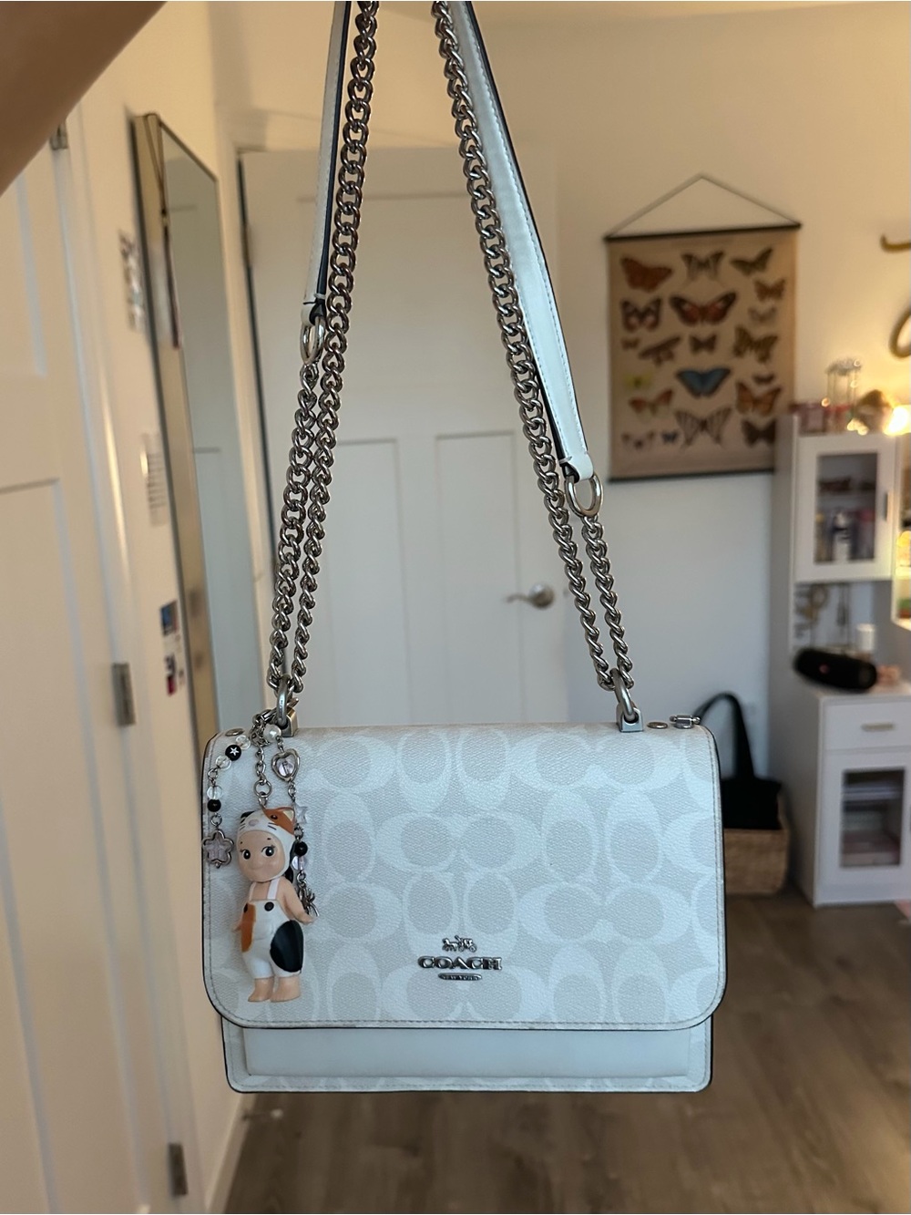 Coach White Signature Canvas Chain Crossbody Bag